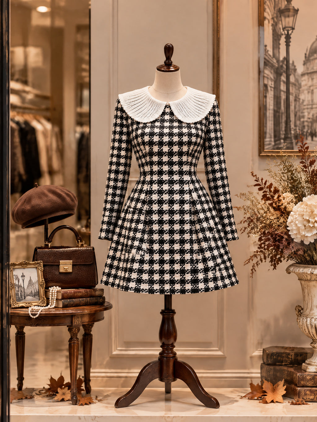 Vintage Check Peter Pan Collar Mini Dress