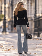 Vintage Faux Fur Collar Belted Velvet Coat