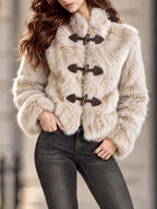 Vintage Stand Collar Faux Fur Cropped Jacket