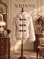 Vintage Stand Collar Faux Fur Cropped Jacket
