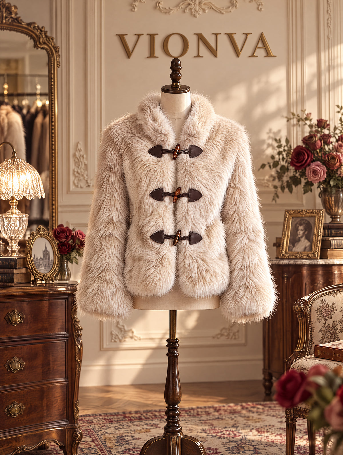 Vintage Stand Collar Faux Fur Cropped Jacket