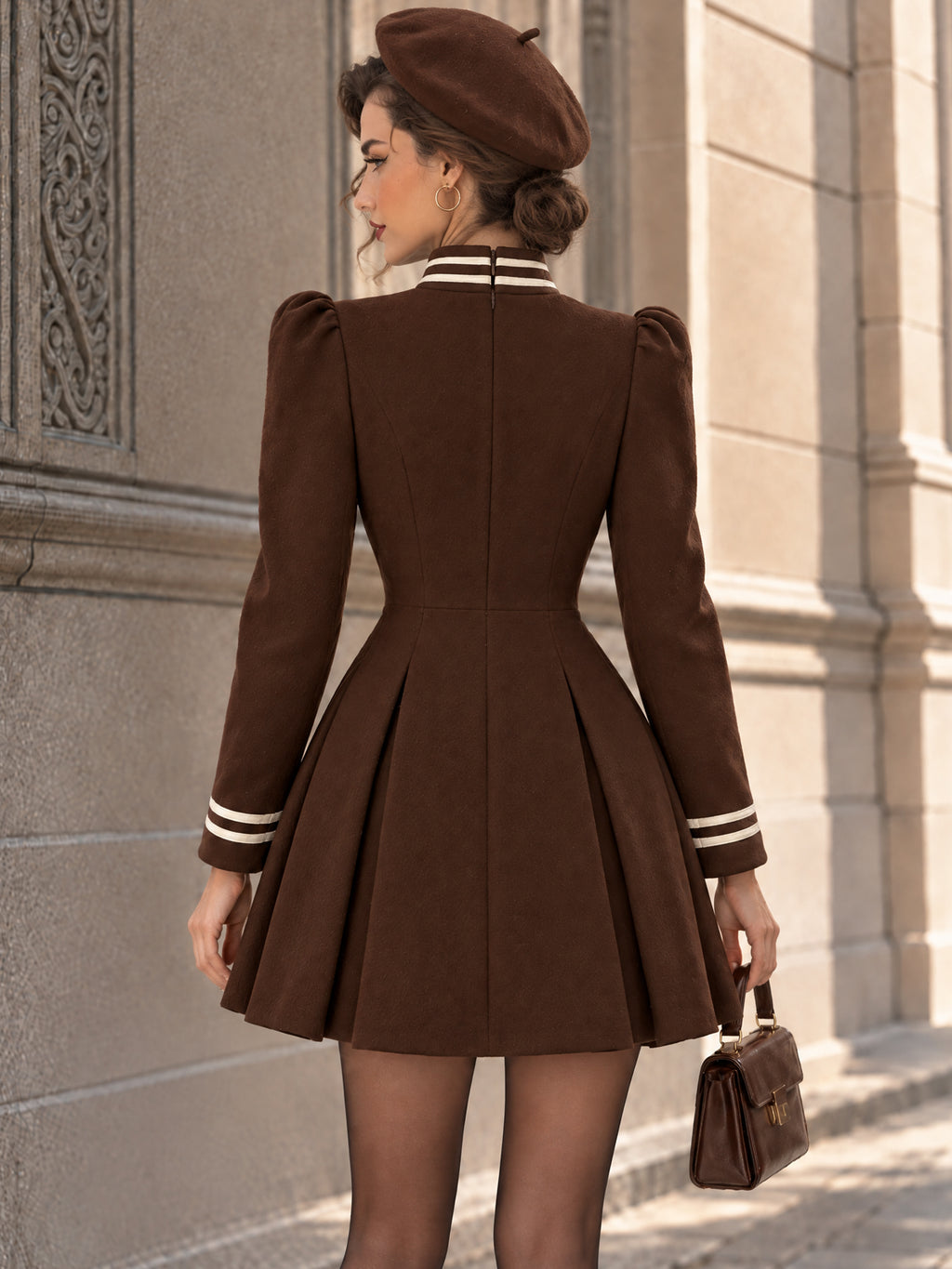 Vintage Toggle Front Long Sleeve Mini Dress
