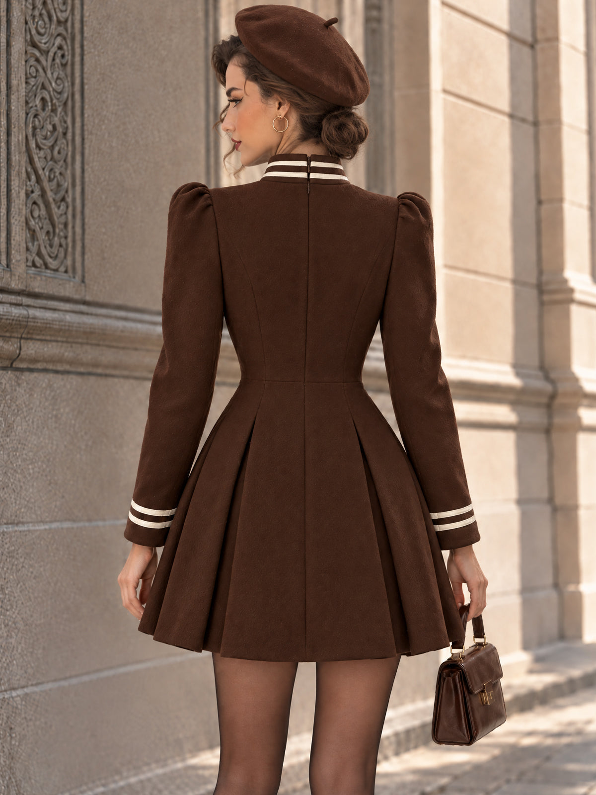 Vintage Toggle Front Long Sleeve Mini Dress