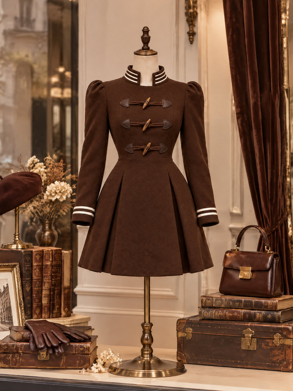 Vintage Toggle Front Long Sleeve Mini Dress