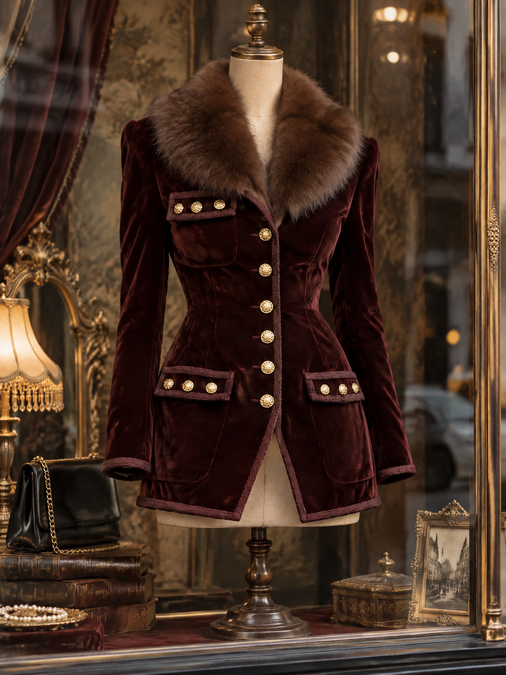 Vintage Faux Fur Collar Velvet Blazer