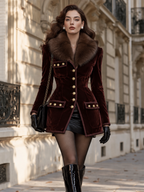Vintage Faux Fur Collar Velvet Blazer