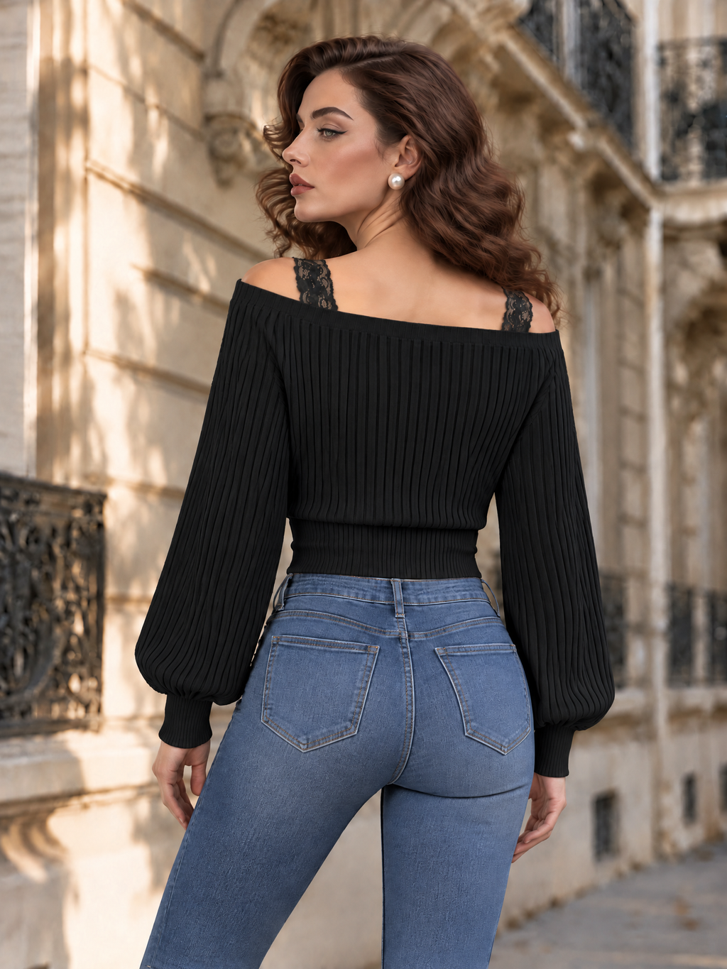Vintage V-Neck Lace Strap Knit Top