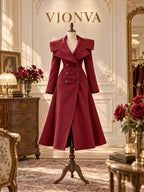 Vintage Burgundy Wide Lapel Flared Maxi Coat
