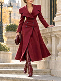 Vintage Burgundy Wide Lapel Flared Maxi Coat