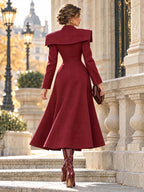 Vintage Burgundy Wide Lapel Flared Maxi Coat