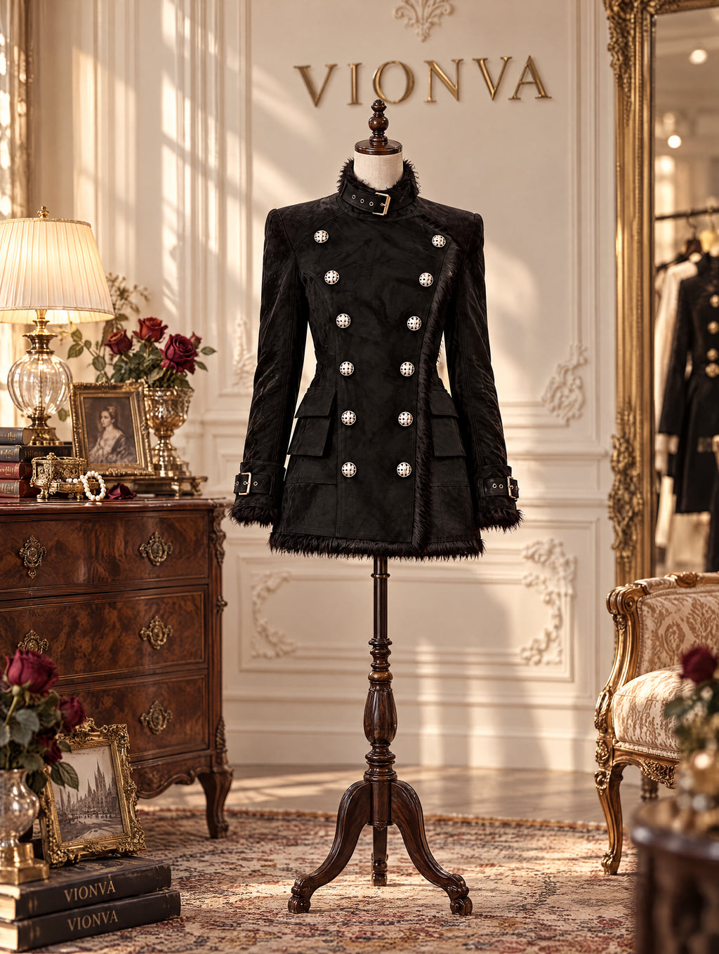 Vintage Military Double Breasted Faux Suede Coat