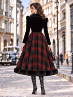 Vintage Velvet Bodice Tartan Midi Dress