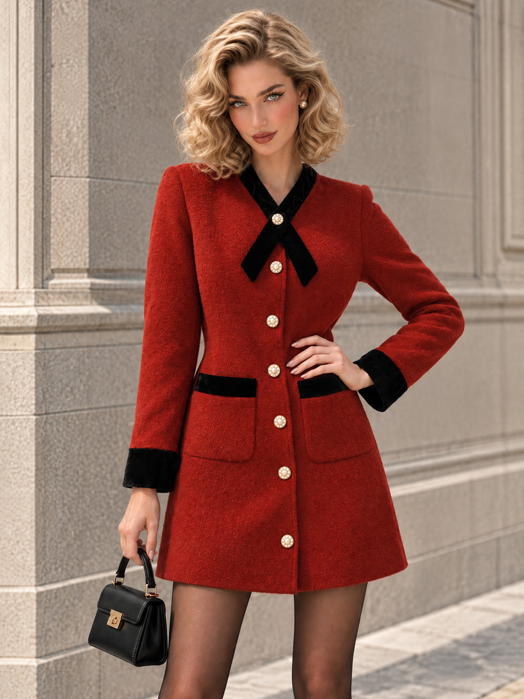 Vintage Red Contrast Trim Mini Dress