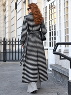 Vintage Wool Houndstooth Double Breasted Long Coat