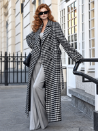 Vintage Wool Houndstooth Double Breasted Long Coat