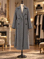 Vintage Wool Houndstooth Double Breasted Long Coat