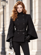 Vintage Wool Flare Sleeve Double Breasted Belted Coat