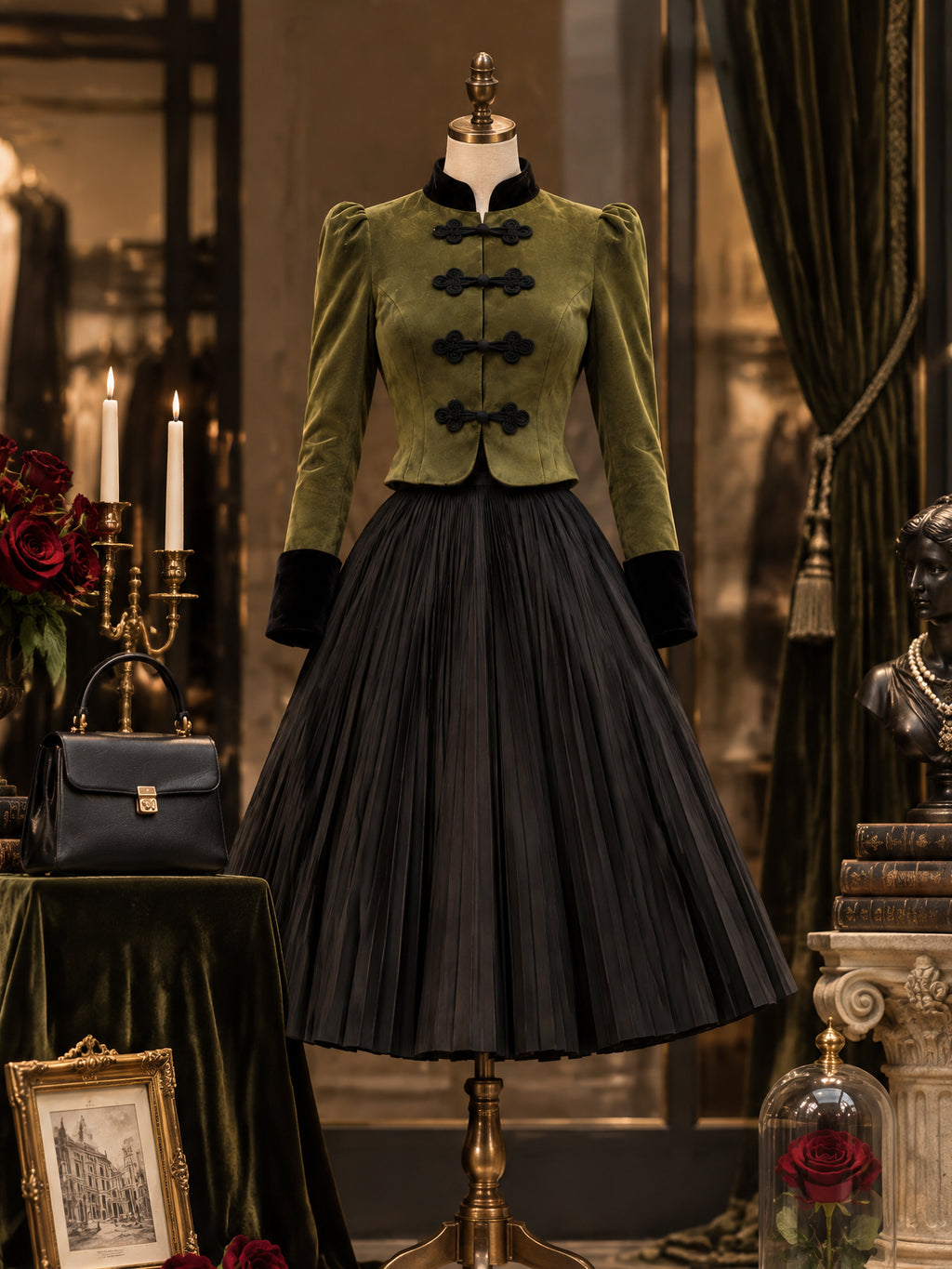 Tage Velvet Frog Closure Cropped Jacket