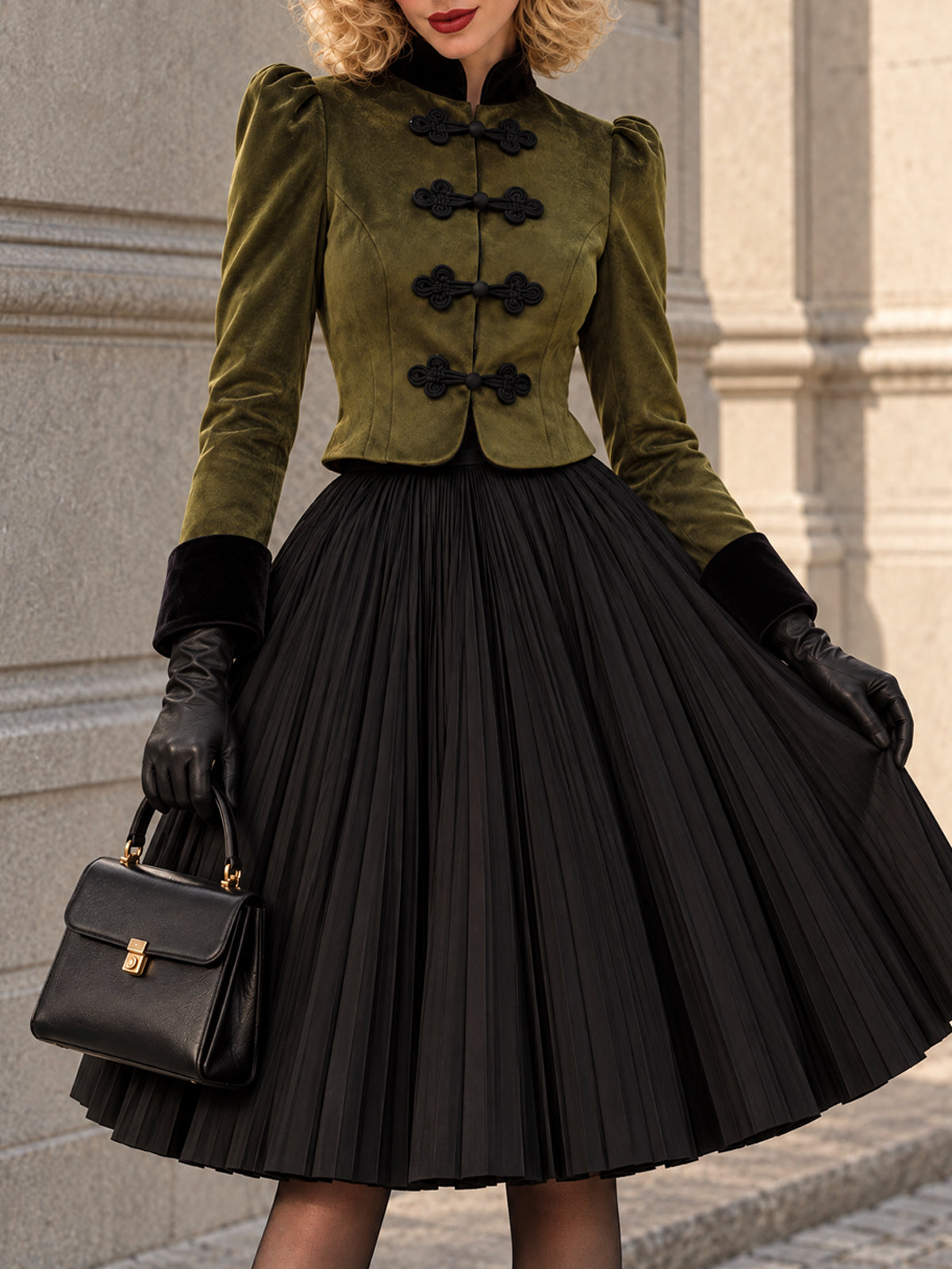 Tage Velvet Frog Closure Cropped Jacket
