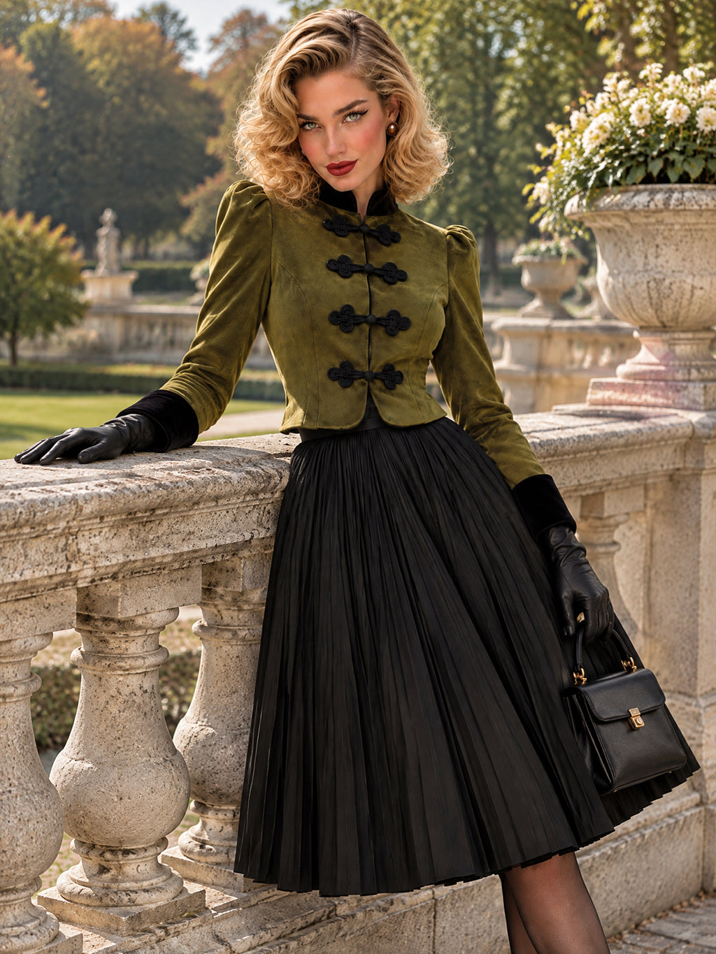 Tage Velvet Frog Closure Cropped Jacket