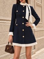 Vintage Navy Bow Neck Ruffle Mini Dress