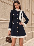 Vintage Navy Bow Neck Ruffle Mini Dress
