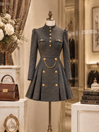 Vintage Military Button Fit-and-Flare Mini Dress