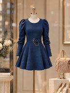 Vintage Belted Puff Sleeve Mini Dress