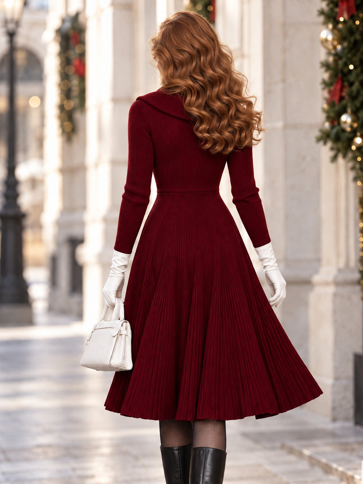 Vintage Ribbed Knit Cowl Neck Gold Button Midi Dress