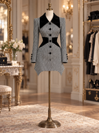 Vintage Houndstooth Velvet Contrast Collar A-line Mini Dress
