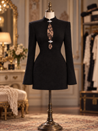 Vintage Lace Cutout Stand Collar Fitted Mini Dress