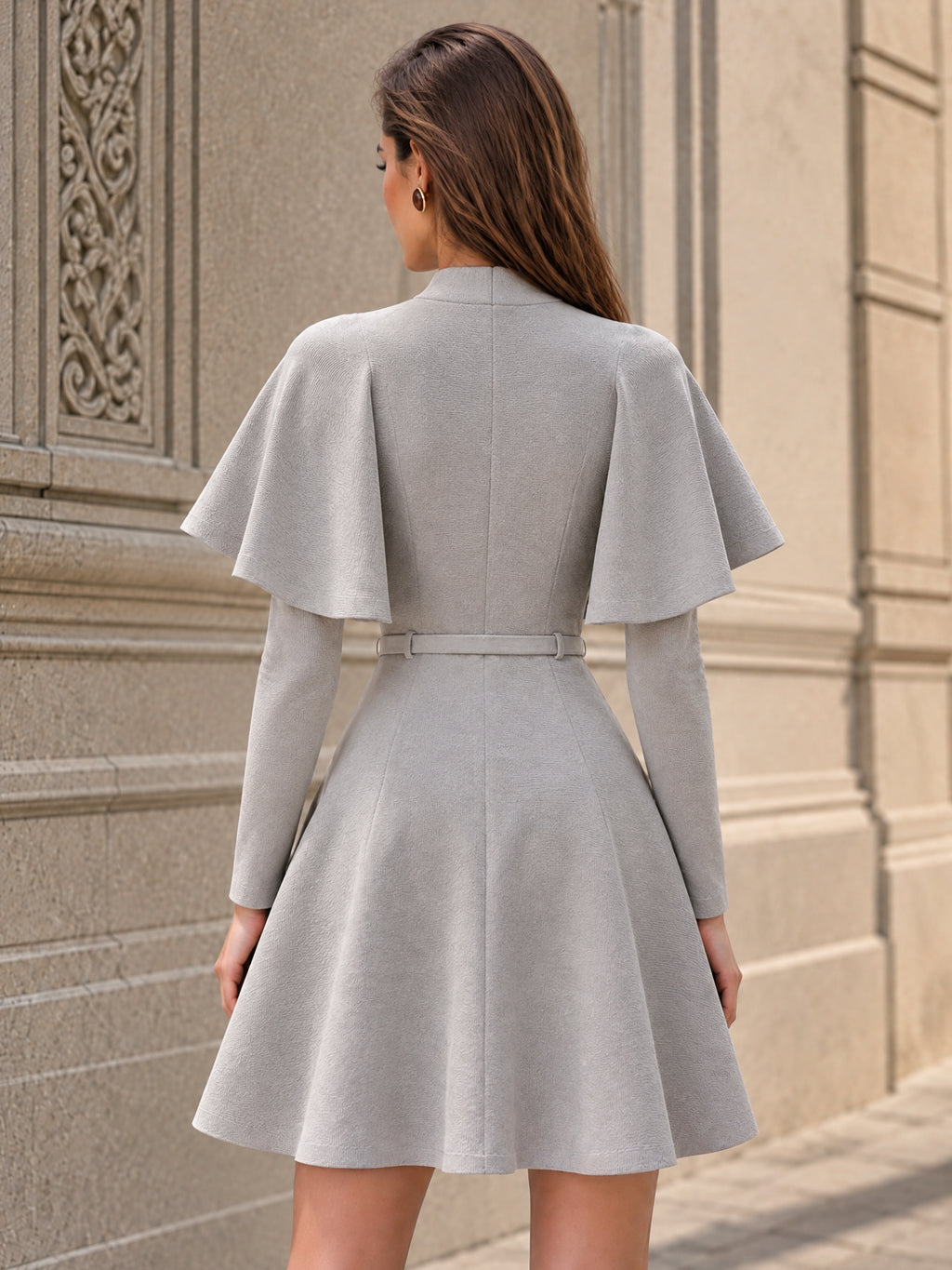 Vintage Cape Sleeve Belted Mini Dress