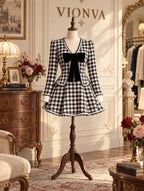 Vintage Houndstooth Bow Mini Dress