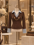 Vintage Faux Suede Chain Detail Peplum Shirt