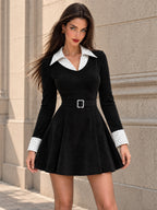 Vintage Polka Dot Collar Belted Mini Dress