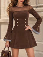 Vintage Mesh Yoke Faux Suede Mini Dress