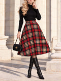 Vintage Tartan Plaid A-line Midi Skirt