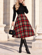 Vintage Tartan Plaid A-line Midi Skirt