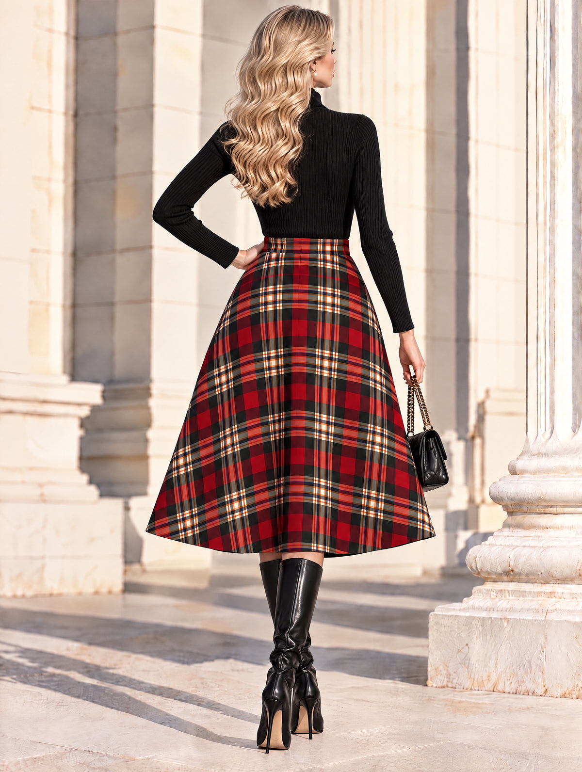 Vintage Tartan Plaid A-line Midi Skirt