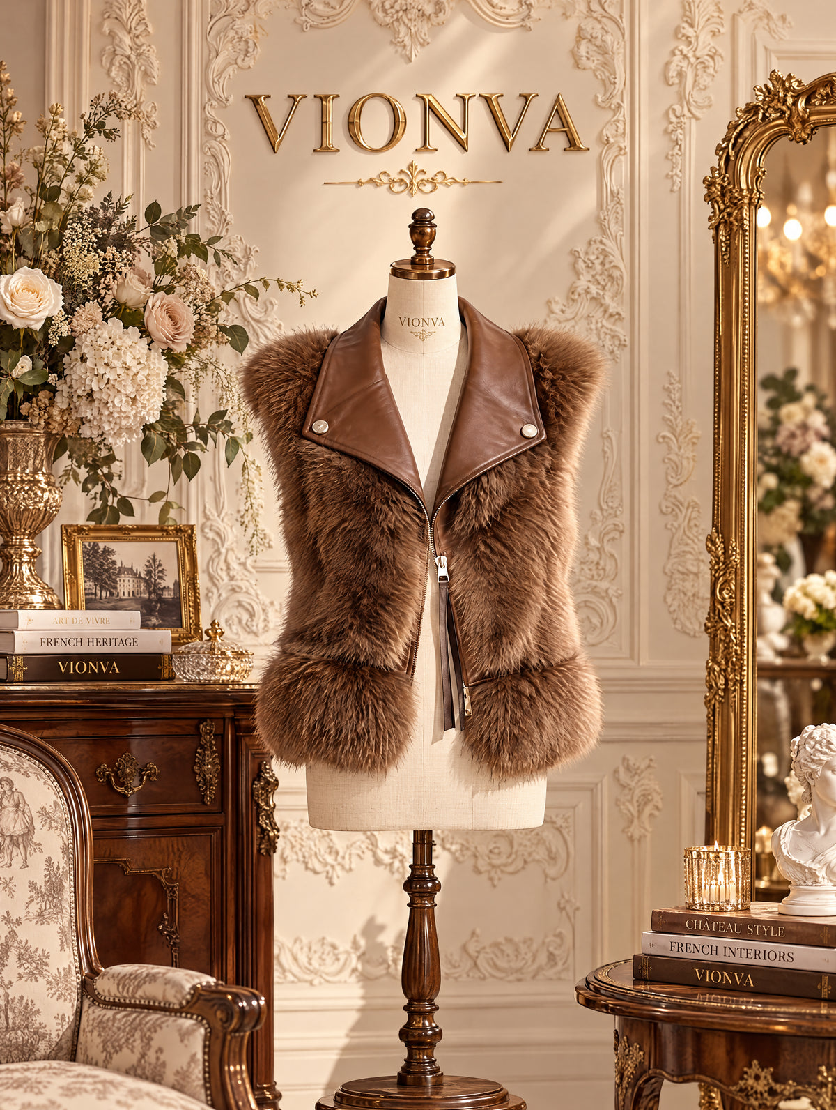 Vintage Faux Fur Leather Sleeveless Vest