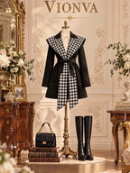 Vintage Houndstooth Lapel Belted Mini Coat
