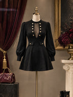 Vintage Button Puff Sleeve Mini Dress