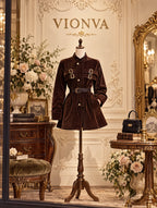 Vintage Velvet Buckle Belted Maxi Coat