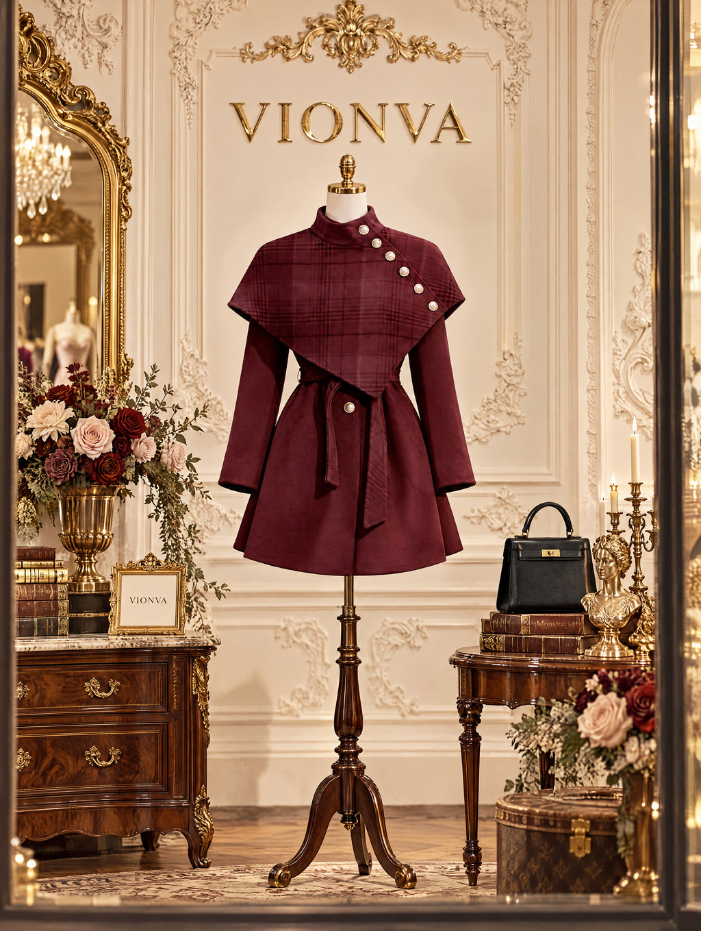 Vintage Plaid Cape Collar Belted Coat