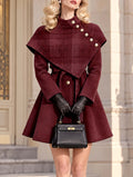 Vintage Plaid Cape Collar Belted Coat