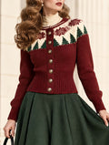 Vintage Burgundy Fair Isle Knit Cardigan