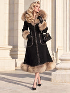 Vintage Hooded Faux Fur Trim Maxi Coat