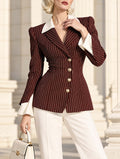 Vintage Pinstripe Contrast Lapel Blazer