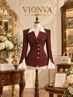 Vintage Pinstripe Contrast Lapel Blazer