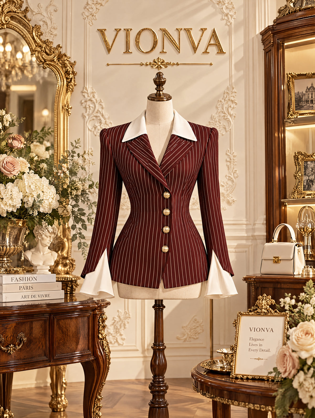 Vintage Pinstripe Contrast Lapel Blazer